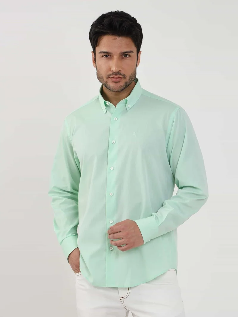 Dufy  Green Men's Regular Fit Plain Brent Button Collar Long Sleeve Shirt - 102194 for Men | Best Price UAE
