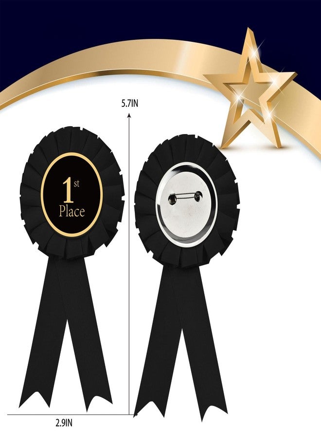 GDTO8820 Award Ribbon Rosette Set Satin Participation Ribbon Honorable Ribbon Badge Black Prize Ribbons 1st 2nd 3rd Place Medals for Classroom Prize Science Fair Talent Show Spelling Bee (3 pcs Black) - Image 2