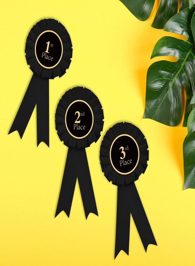 GDTO8820 Award Ribbon Rosette Set Satin Participation Ribbon Honorable Ribbon Badge Black Prize Ribbons 1st 2nd 3rd Place Medals for Classroom Prize Science Fair Talent Show Spelling Bee (3 pcs Black) - Image 3