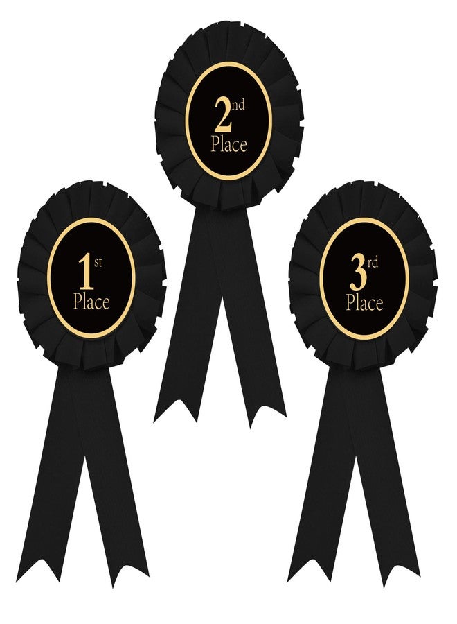 GDTO8820 Award Ribbon Rosette Set Satin Participation Ribbon Honorable Ribbon Badge Black Prize Ribbons 1st 2nd 3rd Place Medals for Classroom Prize Science Fair Talent Show Spelling Bee (3 pcs Black) - Image 5