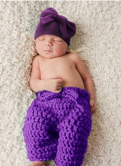 Generic Newborn Bowtie Fetal Hat Set Dark Purple  - Image 2