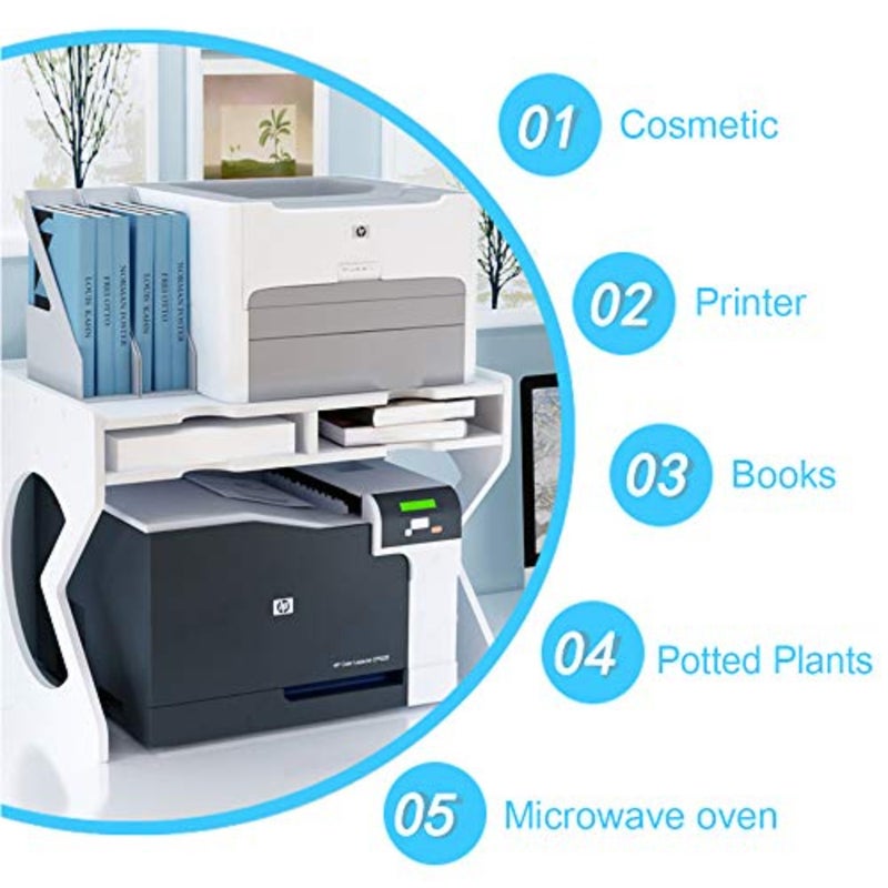 Printer Desktop Stands, Desk Organiser white with Storage Office Supplies Printer Stand for Fax Machine, Scanner, Files, Office Supplies with Adjustable Feet 18.5"x12.4" - Image 5