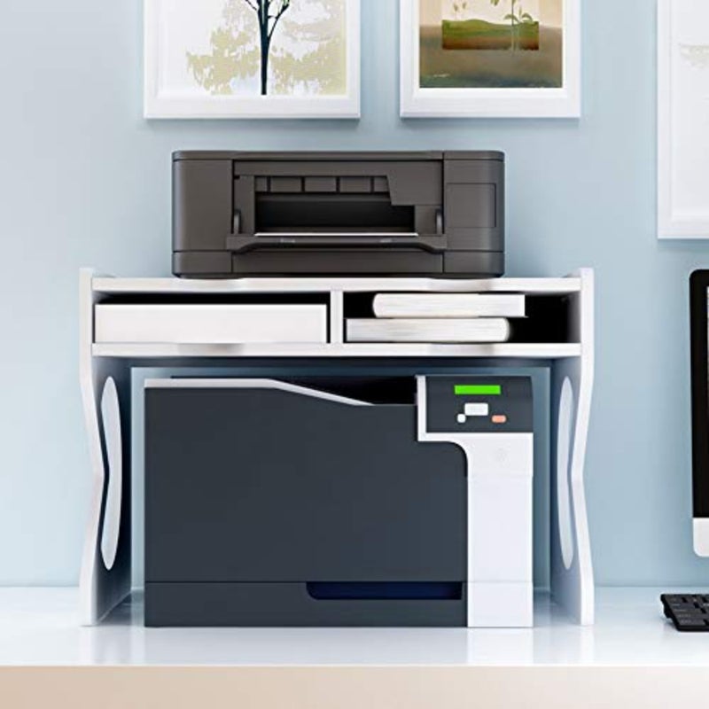 Printer Desktop Stands, Desk Organiser white with Storage Office Supplies Printer Stand for Fax Machine, Scanner, Files, Office Supplies with Adjustable Feet 18.5"x12.4" - Image 3