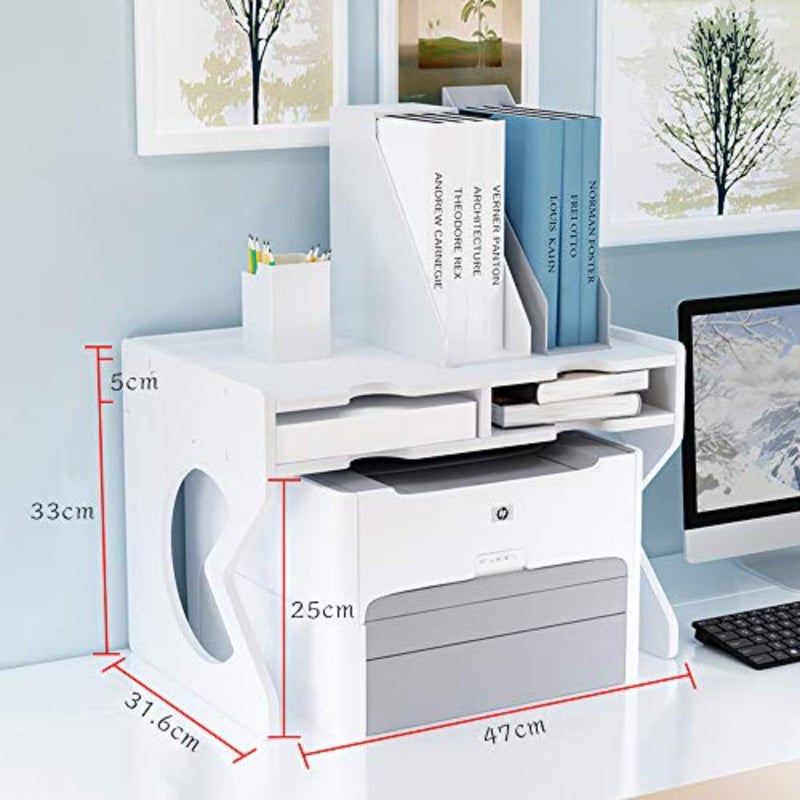 Printer Desktop Stands, Desk Organiser white with Storage Office Supplies Printer Stand for Fax Machine, Scanner, Files, Office Supplies with Adjustable Feet 18.5"x12.4" - Image 2