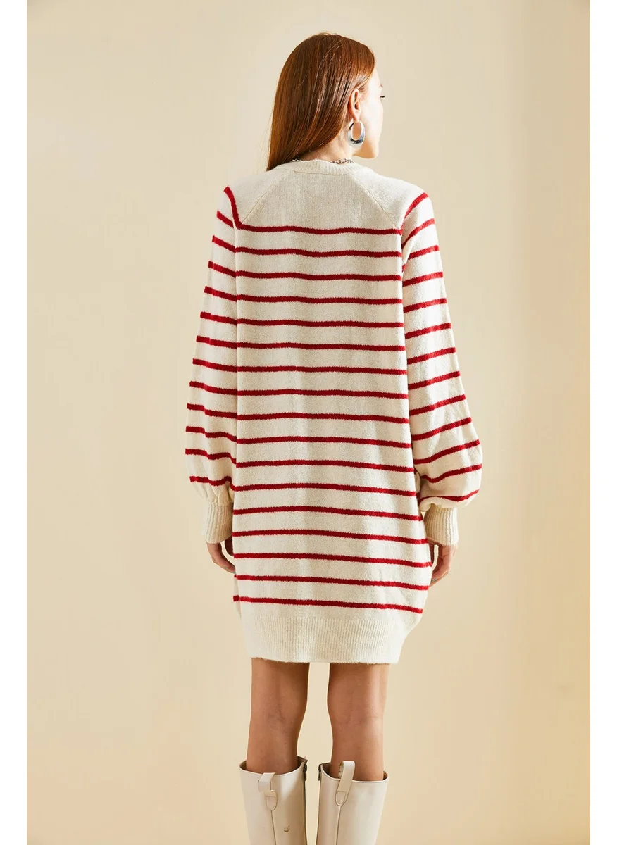 لايث Striped Buttoned Soft Knitwear Dress