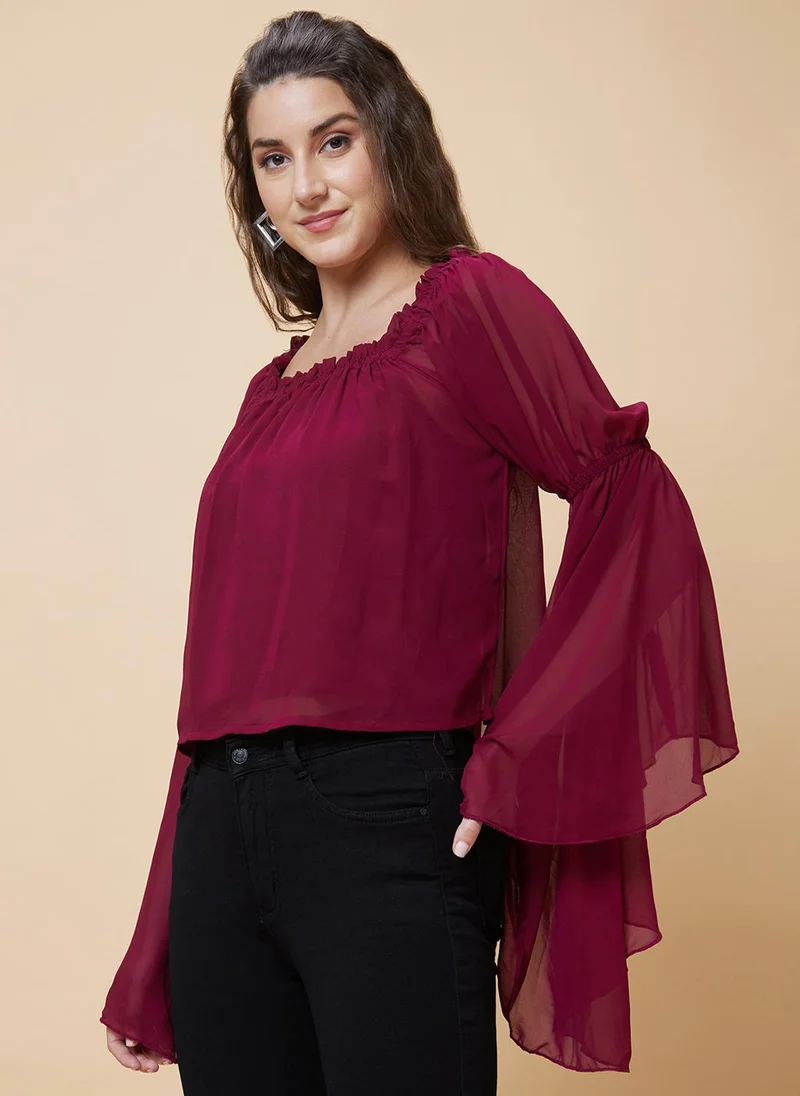 globus Globus Women Purple Flared Sleeves Georgette Top