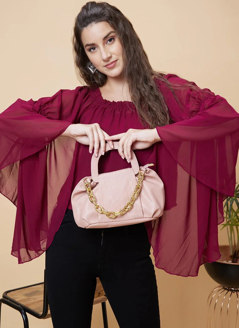 جلو باص بلوزة نسائية بنفسجي بأكمام واسعة من الجورجيت من جلوبس