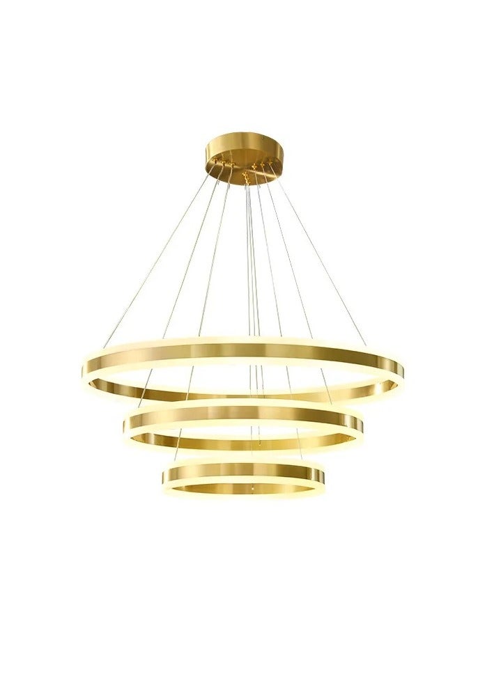 FAMI LIGHTS Modern 3 Rings LED Circle Pendant Chandeliers Dimmable with Remote Control 3 Color Hanging light Adjustable for Living room Bedroom Kitchen Dining Office (Golden, 60cm 40cm 20cm) - Image 1
