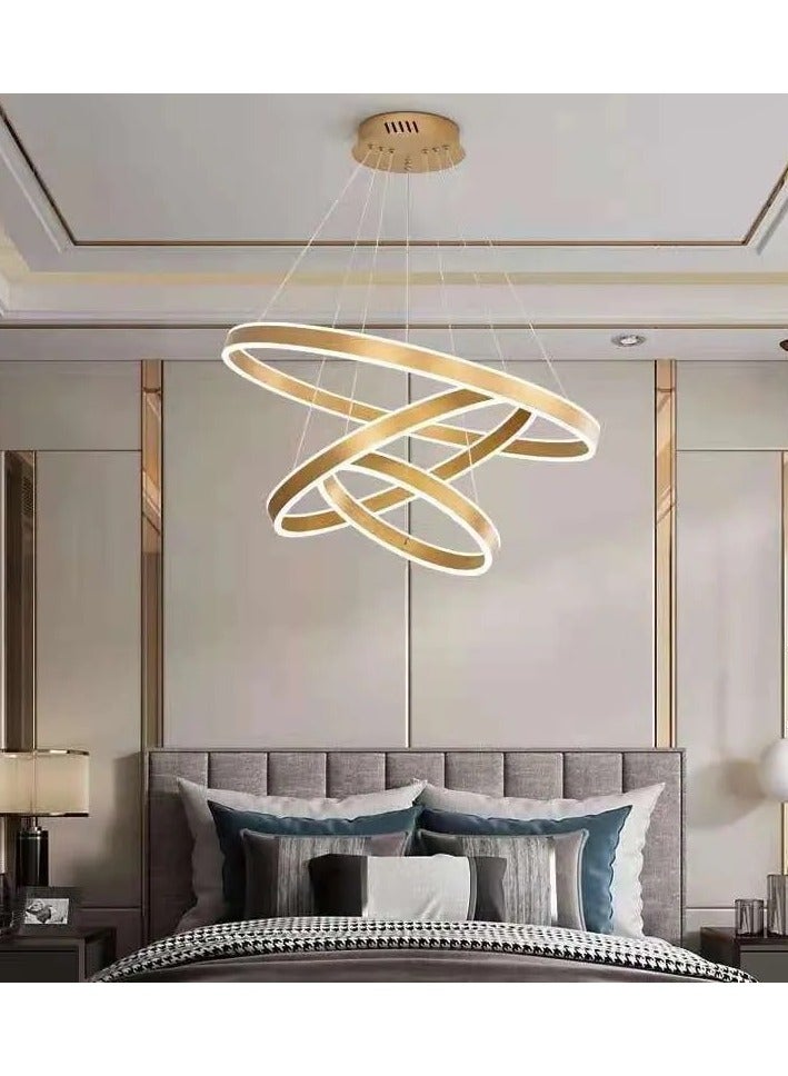 FAMI LIGHTS Modern 3 Rings LED Circle Pendant Chandeliers Dimmable with Remote Control 3 Color Hanging light Adjustable for Living room Bedroom Kitchen Dining Office (Golden, 60cm 40cm 20cm) - Image 2