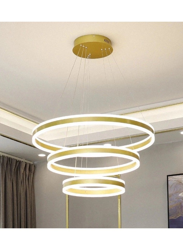 FAMI LIGHTS Modern 3 Rings LED Circle Pendant Chandeliers Dimmable with Remote Control 3 Color Hanging light Adjustable for Living room Bedroom Kitchen Dining Office (Golden, 60cm 40cm 20cm) - Image 3