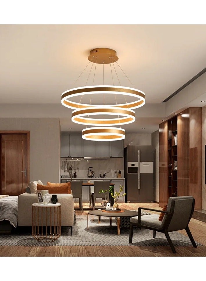 FAMI LIGHTS Modern 3 Rings LED Circle Pendant Chandeliers Dimmable with Remote Control 3 Color Hanging light Adjustable for Living room Bedroom Kitchen Dining Office (Golden, 60cm 40cm 20cm) - Image 4