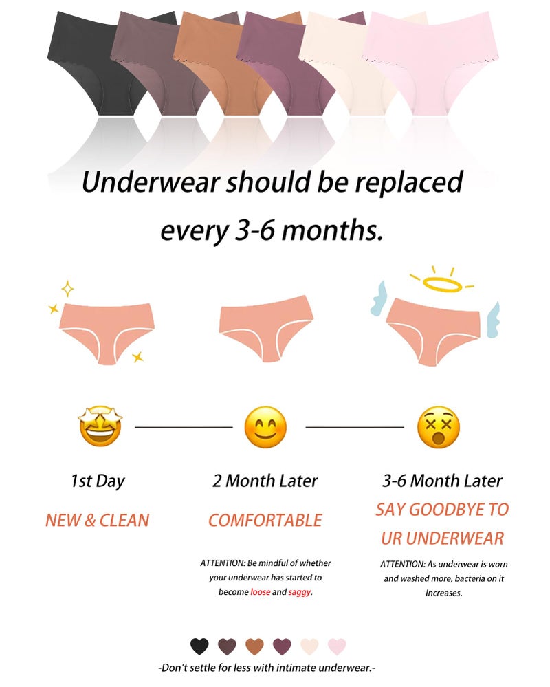 Sth Big High Waisted Seamless Underwear for Women No Show Panties Cheeky Scalloped Edge Bikini Breathable Briefs 6 Pack, Large Black - Image 5