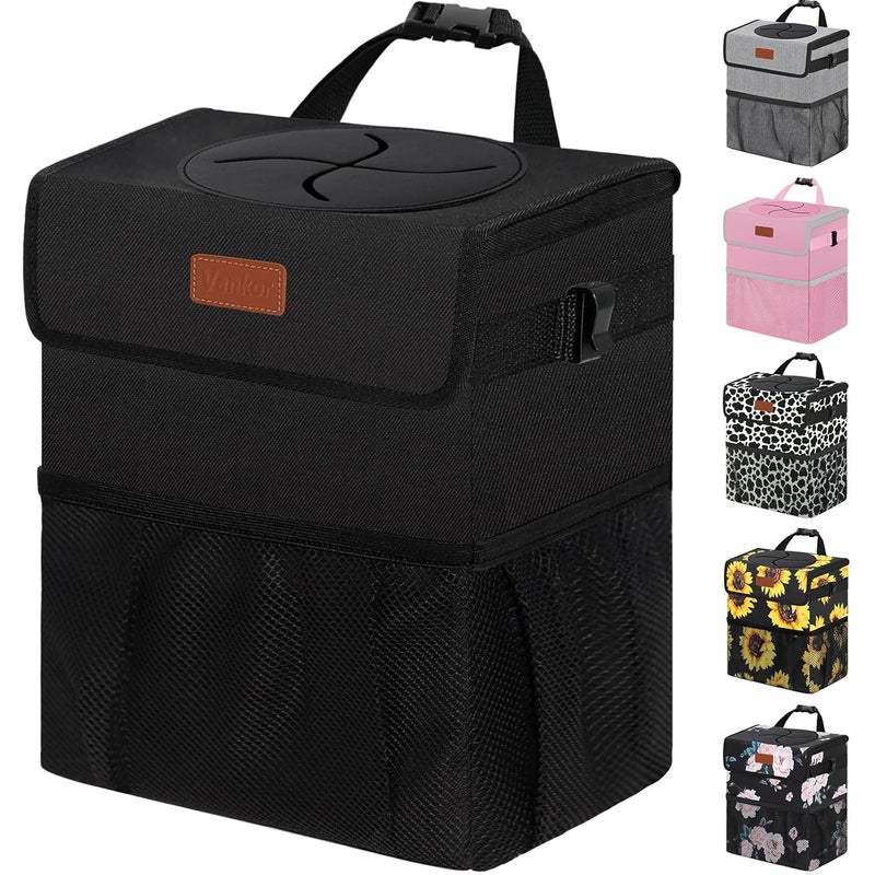 Vankor 4.2 Gallons Car Trash Can with Lid, Bag Bin Hanging Waterproof Automotive Car Garbage Cans Leak Proof Vehicle Trash Can for Truck SUV,Black - Image 1