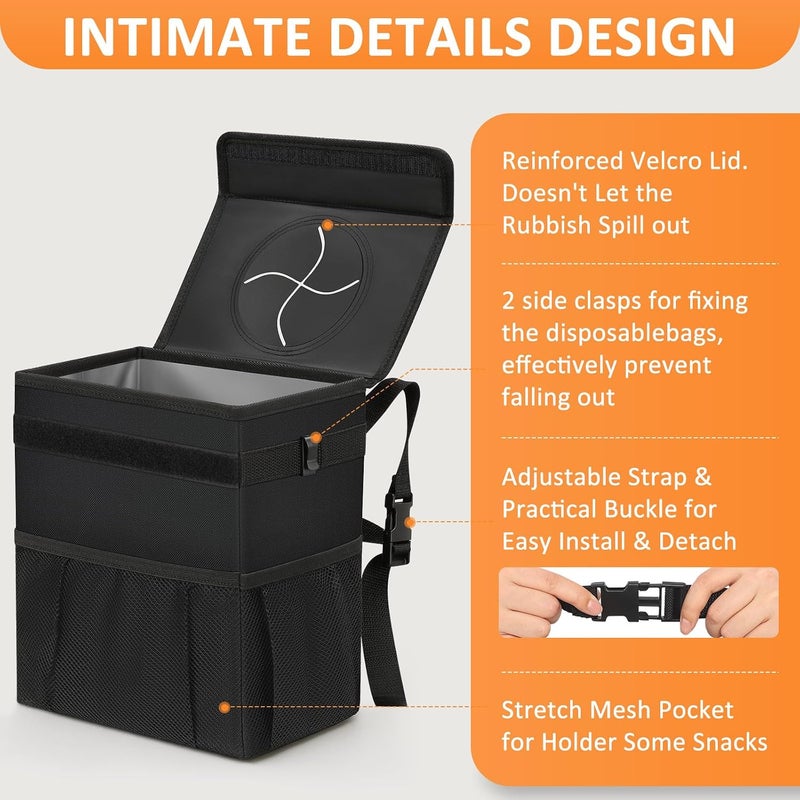 Vankor 4.2 Gallons Car Trash Can with Lid, Bag Bin Hanging Waterproof Automotive Car Garbage Cans Leak Proof Vehicle Trash Can for Truck SUV,Black - Image 4