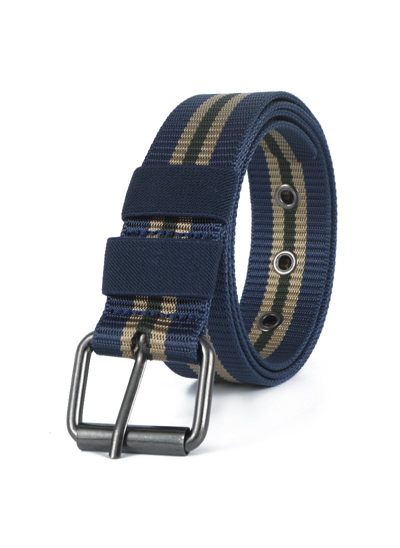 Generic New Belt Mens nylon woven tactical belt full steam eye pin buckle student military training nylon pants belt wholesale Navy blue stripes 