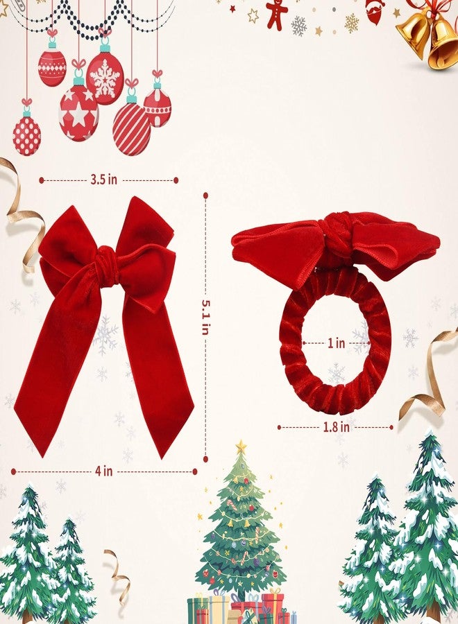 Opexscal Velvet Bow Napkin Rings, Set of 4 Christmas Bowknot Napkin Holder Ring Dining Table Decor for Xmas Dinner Parties Wedding Holiday Home Table Setting(Red Bow) - Image 2