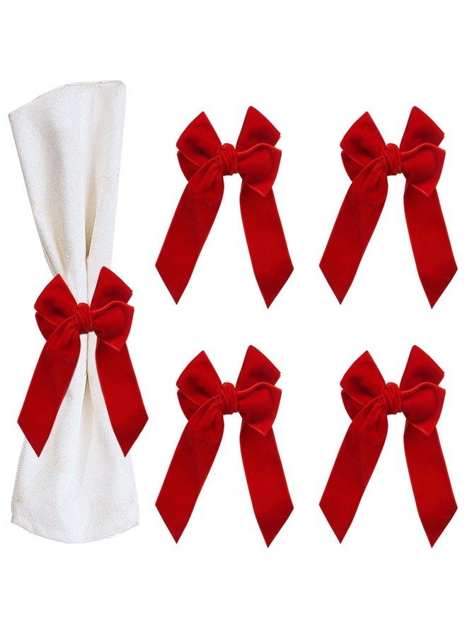 Opexscal Velvet Bow Napkin Rings, Set of 4 Christmas Bowknot Napkin Holder Ring Dining Table Decor for Xmas Dinner Parties Wedding Holiday Home Table Setting(Red Bow) - Image 1