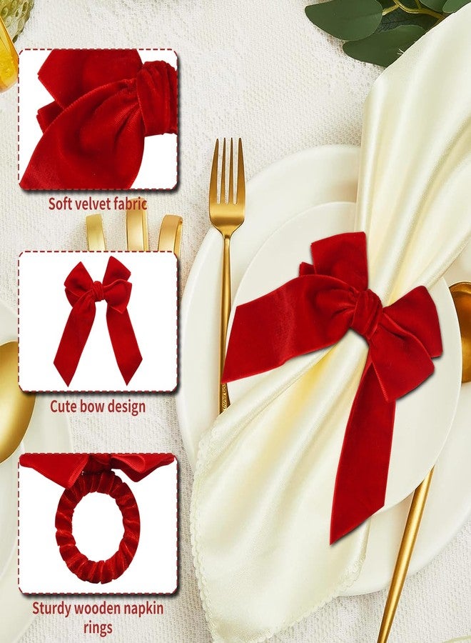 Opexscal Velvet Bow Napkin Rings, Set of 4 Christmas Bowknot Napkin Holder Ring Dining Table Decor for Xmas Dinner Parties Wedding Holiday Home Table Setting(Red Bow) - Image 3
