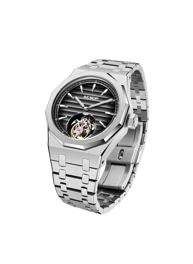 Aesop Tourbillon Skeleton Mechanical Men's Watch Steel Strap Ultra-thin Luminous Waterproof Business Swiss Quality Wrisch Birthday Gift