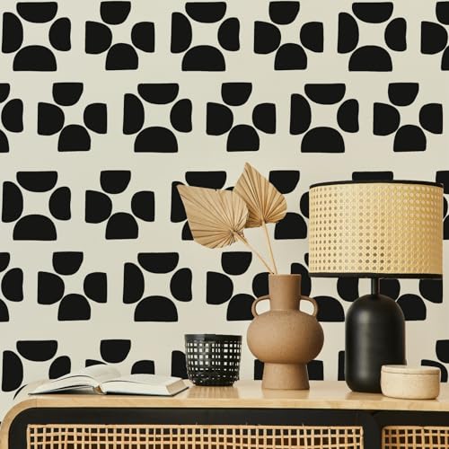 Kazova Geometric Wall Decals Vinyl Black Wall Stickers Abstract Art Sticker Modern Stickers Irregular Half Circle Arch Decal Peel and Stick Boho Black Wall Decals for Bedroom Living Room Decor - Image 1