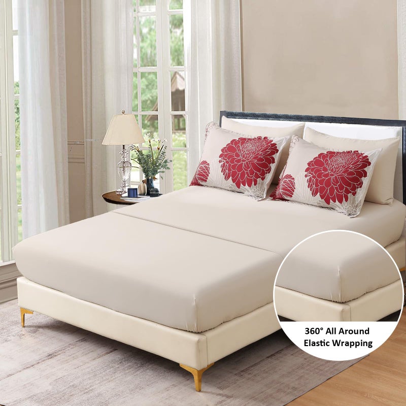 Yiran 7 Pieces Queen Comforter Set Red Floral Bed in a Bag Soft Microfiber Bedding Set 90"Ã—90"(1 Comforter 1 Flat Sheet 1 Fitted Sheet 2 Pillowshams 2 Pillowcases) - Image 4