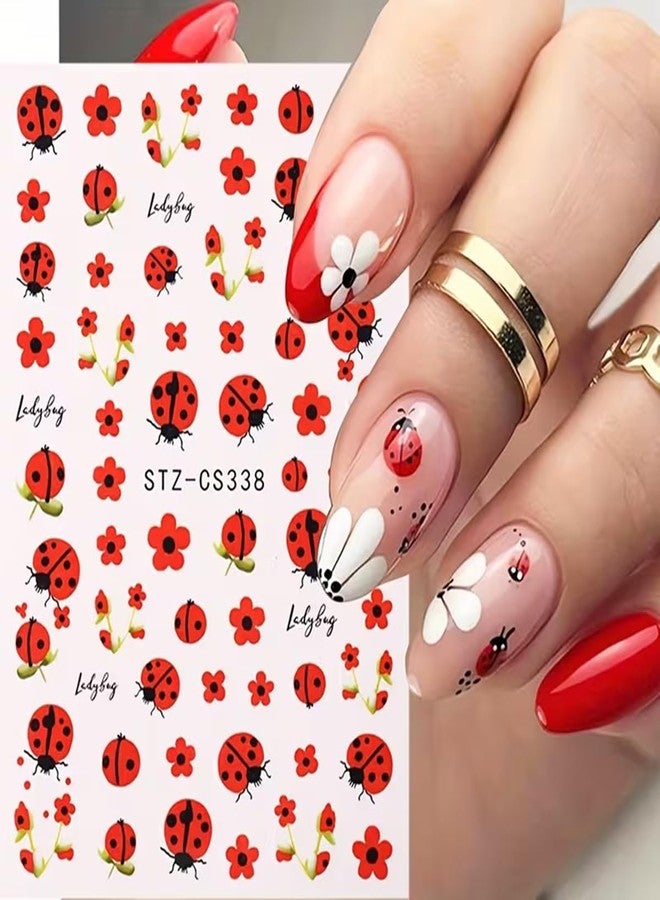 SINSEN Ladybug Nail Art Stickers Decals 3D Self-Adhesive Red Flower Animal Nail Decals 6PCS Cute Ladybugs Floral Spring Summer Nails Design Nail Art Accessories Transfer Sliders for Women Manicure Decor - Image 3