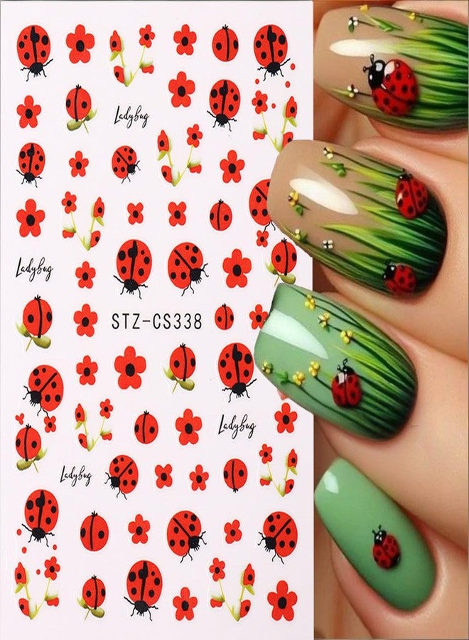 SINSEN Ladybug Nail Art Stickers Decals 3D Self-Adhesive Red Flower Animal Nail Decals 6PCS Cute Ladybugs Floral Spring Summer Nails Design Nail Art Accessories Transfer Sliders for Women Manicure Decor - Image 4