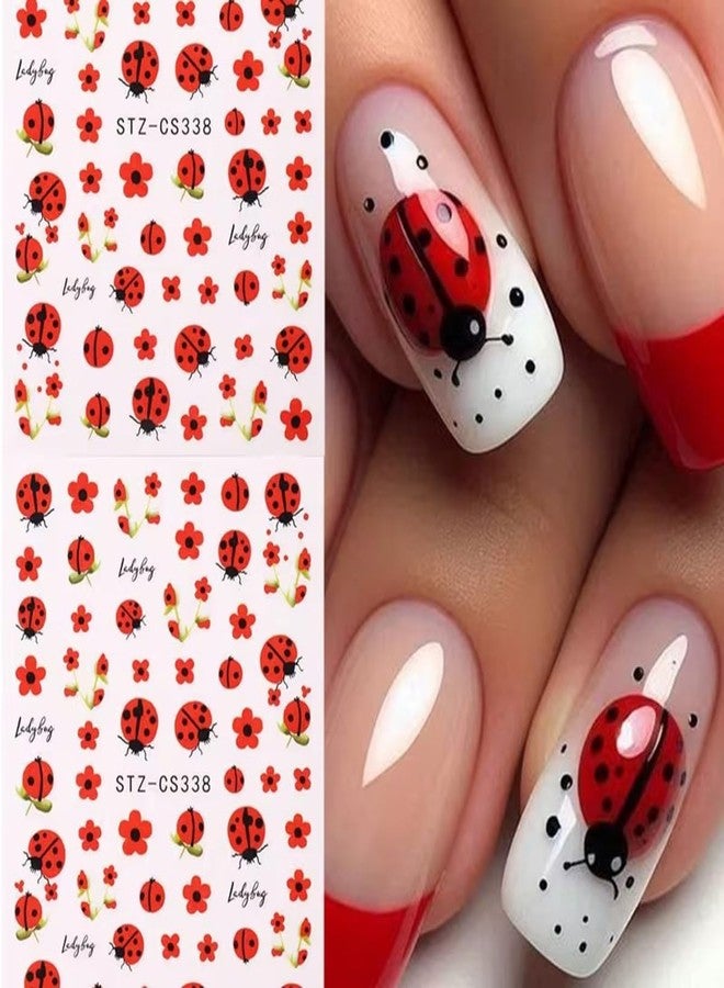 SINSEN Ladybug Nail Art Stickers Decals 3D Self-Adhesive Red Flower Animal Nail Decals 6PCS Cute Ladybugs Floral Spring Summer Nails Design Nail Art Accessories Transfer Sliders for Women Manicure Decor - Image 5