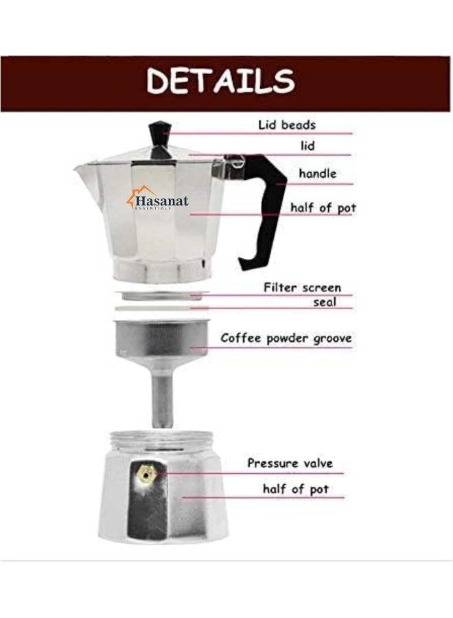HASANAT ESSENTIALS Essentials Moka Express Aluminium 6 Stage Espresso Maker â€“ Italian Style Stovetop Coffee Percolator Pot  - Image 3