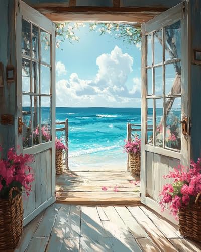 MBNTJHT DIY Scenery Paint by Numbers Kit for Adults on CanvasLandscape Beach Digital Oil Painting Kit for Adults BeginnerEasy Scenery Acrylic Paint by Number Kits for Holiday Gifts 16X20 Inch - Image 1