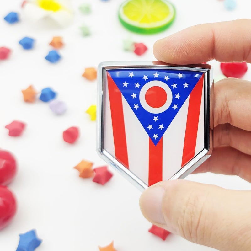 Overdecor Ohio Flag Decal Stickers Car Emblem Ohio Car Accessories Decorations Chrome Shield Flag Sticker Decals for Cars Truck Vehicles, 2 Pack - Image 2