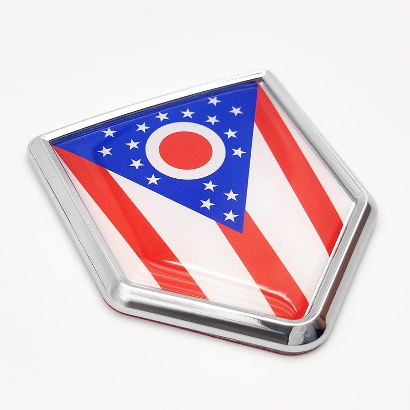 Overdecor Ohio Flag Decal Stickers Car Emblem Ohio Car Accessories Decorations Chrome Shield Flag Sticker Decals for Cars Truck Vehicles, 2 Pack - Image 1