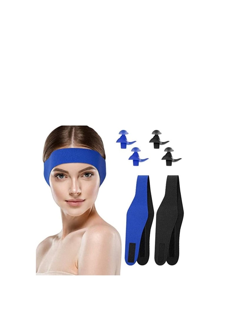 Zikra 2 قطع حزام أذن قابل للتعديل، 2 زوج سدادات أذن سيليكون مقاومة للماء لحماية الأذنين للأطفال والبالغين، رباط رأس للسباحة - Image 1