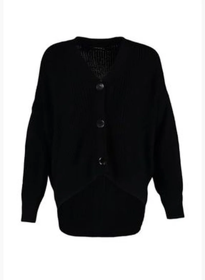 trendyol Black Wide Fit V-Neck Knitwear Cardigan TWOAW20HI0215