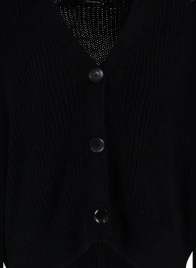 trendyol Black Wide Fit V-Neck Knitwear Cardigan TWOAW20HI0215