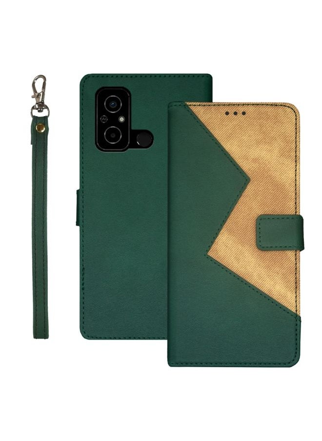 HuHa Case Cover For Xiaomi Poco C55/Redmi 12C/Redmi 11A idewei Two-color Splicing Leather Phone Case Green 