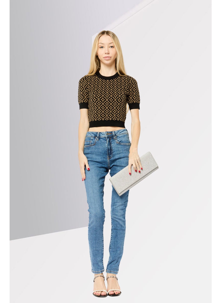 Michael Kors - Women Crew Neck Short Sleeves Allover Print Tops, Multicolor - Image 1