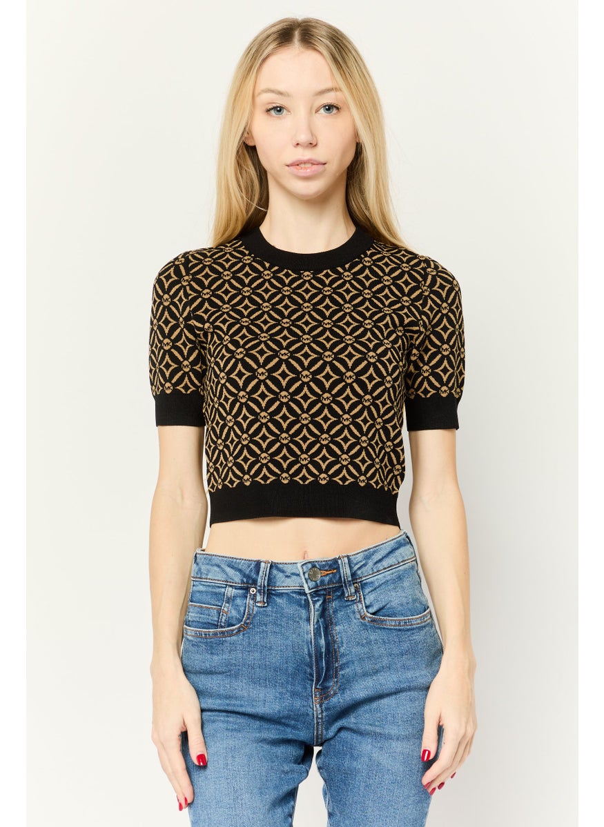 Michael Kors - Women Crew Neck Short Sleeves Allover Print Tops, Multicolor - Image 1