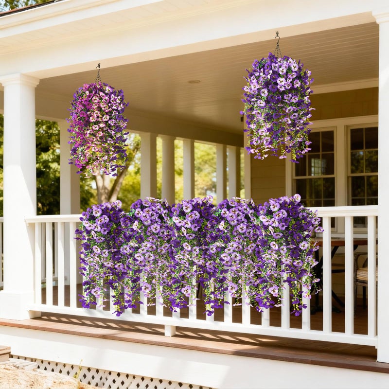 ZFProcess Fake Artificial Flowers for Outdoors, 4 Pcs Faux Hanging Pansy Flowers Spring Summer Decor, UV Resistant Fake Plants Silk Flower for Planter Front Door Porch Patio Yard Garden(Gradient Double Purple) - Image 3