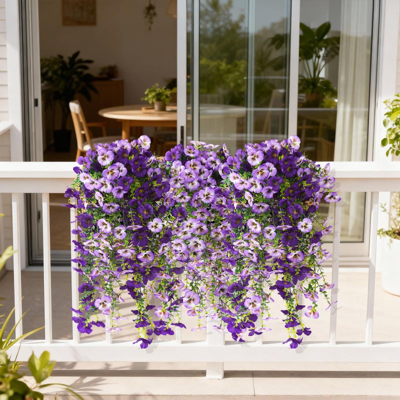 ZFProcess Fake Artificial Flowers for Outdoors, 4 Pcs Faux Hanging Pansy Flowers Spring Summer Decor, UV Resistant Fake Plants Silk Flower for Planter Front Door Porch Patio Yard Garden(Gradient Double Purple) - Image 5