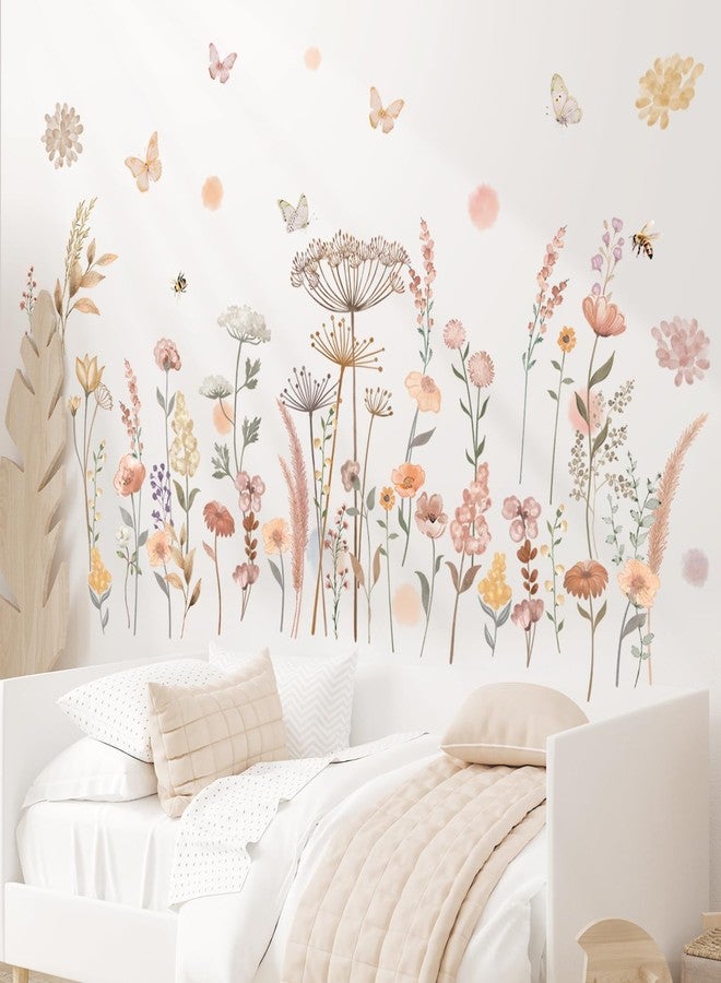 DECOWALL SG2-2421 Watercolor Boho Flowers Wall Decal Stickers Décor Home Wildflower Floral Dandelion Grass Plants Baby Nursery Girls Bedroom Kids Living Room Bee Peel and Stick Art Flower Vintage - Image 2