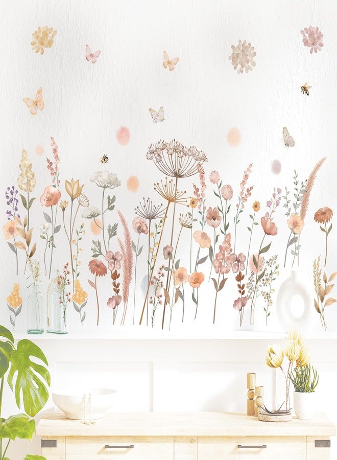 DECOWALL SG2-2421 Watercolor Boho Flowers Wall Decal Stickers Décor Home Wildflower Floral Dandelion Grass Plants Baby Nursery Girls Bedroom Kids Living Room Bee Peel and Stick Art Flower Vintage - Image 3