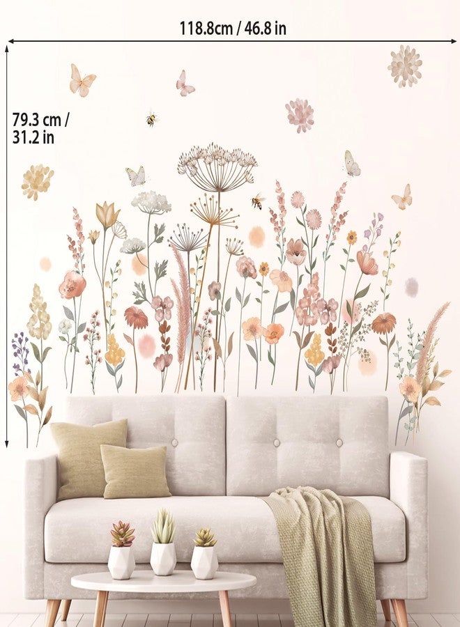 DECOWALL SG2-2421 Watercolor Boho Flowers Wall Decal Stickers Décor Home Wildflower Floral Dandelion Grass Plants Baby Nursery Girls Bedroom Kids Living Room Bee Peel and Stick Art Flower Vintage - Image 5