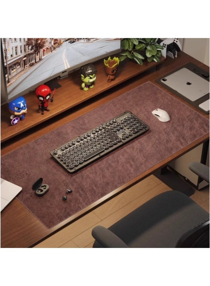 600×300×2mm Solid Color Leather Simple Style Desk Pad Protector Non-slip Pu Leather Desk Blotter Laptop Desk Pad Waterproof Desk Writing Pad for Office and Home Applicable Game Office Learning Dark Brown  - Image 1