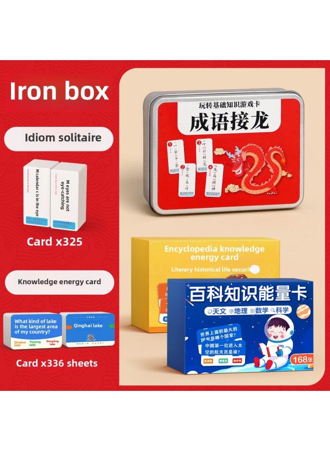 Idioms Solitaire Poker Primary School Students Card Educational Toys Card Children Look At The Chart Guess Card Game Words-Specifications:3 Boxes [325 Idiom Solitaire + 336 Knowledge Energy Cards]