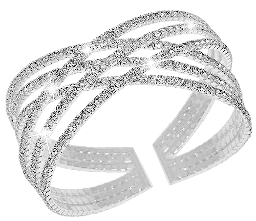 Suyi Rhinestone Bracelet for Women Silver Multilayer Cuff Bracelet Craystal Braidal Bracelets Silver 1 - Image 1