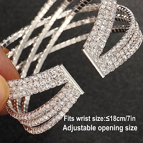 Suyi Rhinestone Bracelet for Women Silver Multilayer Cuff Bracelet Craystal Braidal Bracelets Silver 1 - Image 5