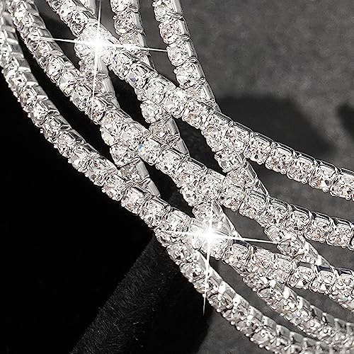 Suyi Rhinestone Bracelet for Women Silver Multilayer Cuff Bracelet Craystal Braidal Bracelets Silver 1 - Image 4