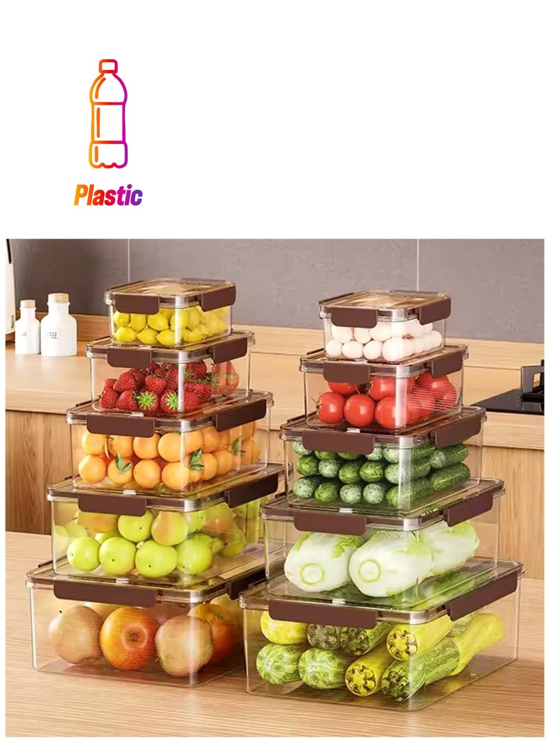 بريميفي 10 قطع من حاويات تخزين الثلاجة الكبيرة البلاستيكية محكمة الغلق مع أغطية خالية من مادة BPA ومقاومة للتسرب - Image 1