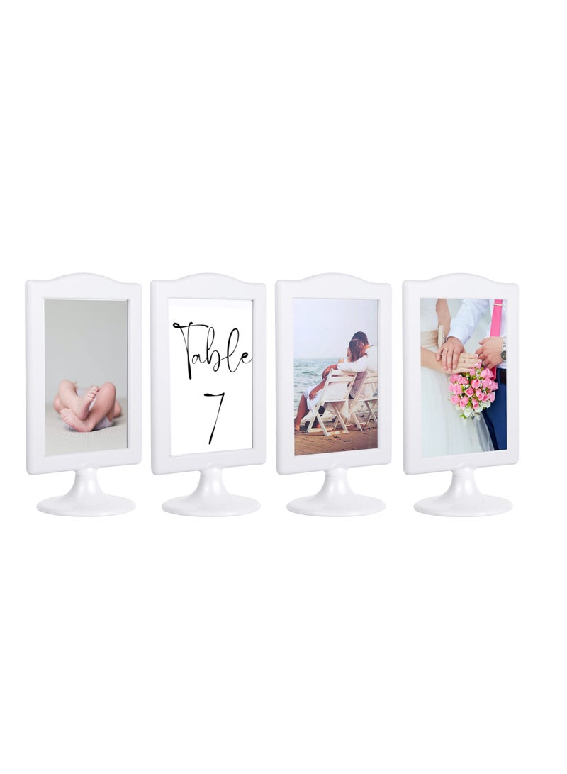 Excefore Double Sided Standing Picture Frames, 4x6 Inch Pedestal Photo Frame, Two Sided Bulk Plastic Picture Frames for Table Numbers, Wedding Tables(White, 4Pack) - Image 1